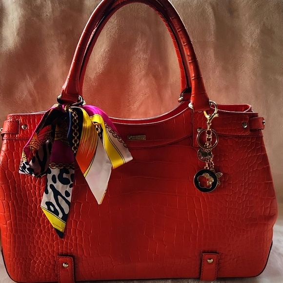 Kate Spade Elegant Orange/Red Crocodile-Embossed Handbag - Picture 8 of 9